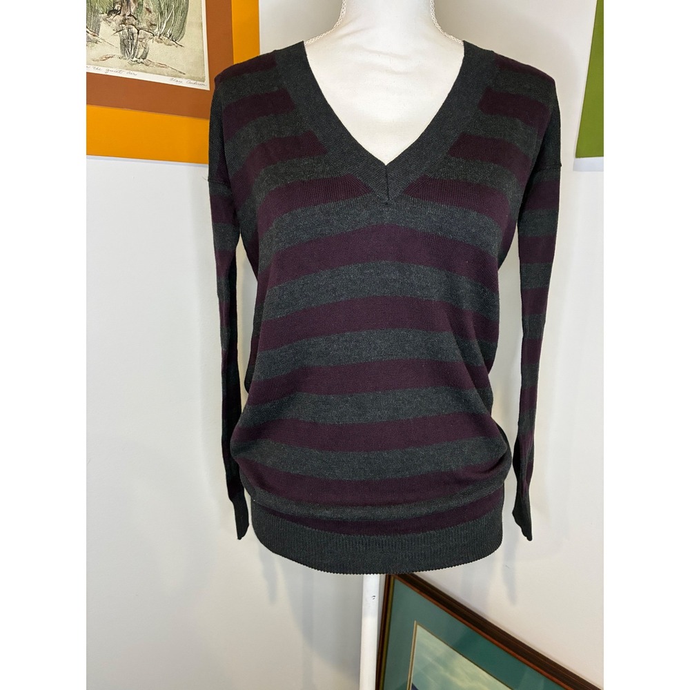 Gap Women's XS Purple Gray Striped V-Neck Cashmere Blend Sweater